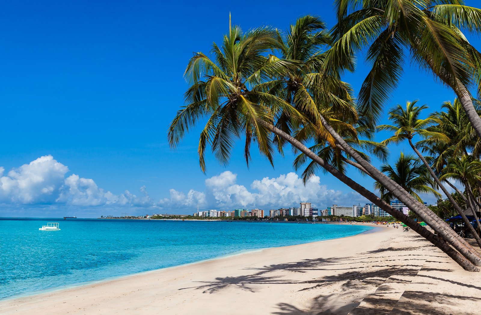 Praia de Ponta Verde em Maceió, Alagoas: faixa de areia clara, coqueiros na orla e mar esverdeado